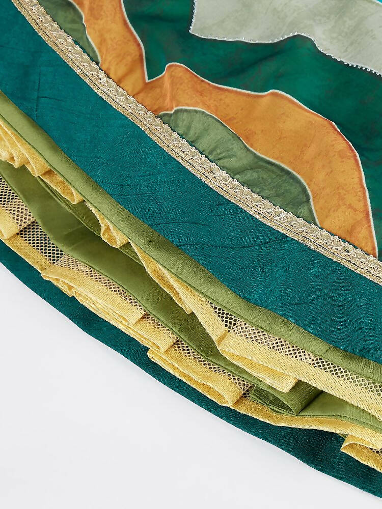 House of Panchhi Green Organza Siroski Stone Work Leheriya Print Lehenga Choli & Dupatta | Grocsy