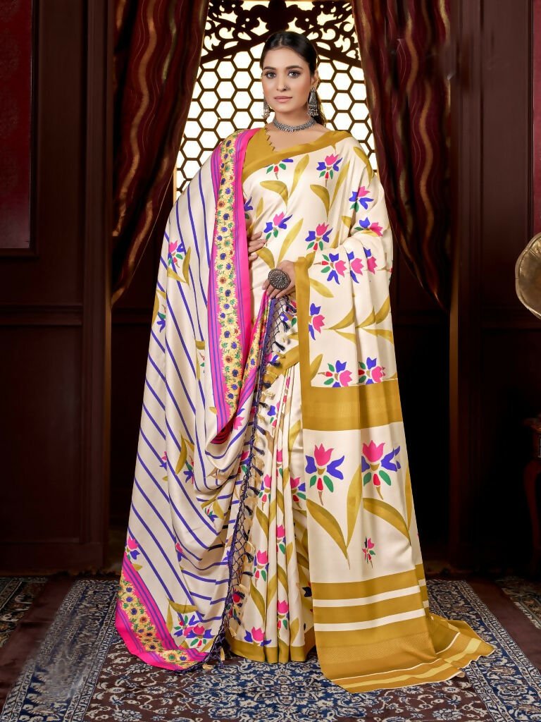 Aayaa Designer Winter Collection Printed Saree With Shawl - Multi Color | Grocsy