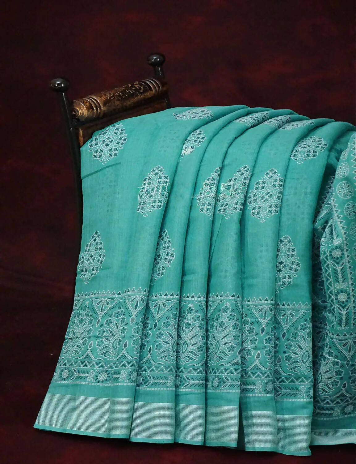 Rama Green Coloured Block Print Semi Chanderi Saree By Gayathri Reddy Designer Studio | Grocsy
