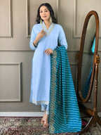 Partywear Designer Viscose Silk Blend Sky Stitched Suit With Dupatta - Tanisha | Grocsy