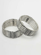 NVR Women's Set of 2 Silver-Toned German Silver Oxidised Kada Bangle