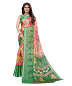 Vamika Pink Chiffon Brasso Bollywood Style Woven Saree (KARUNA GREEN) | Grocsy