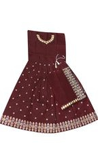 Dwiden Maroon Queen Tafetta Sattin Semi-Stitched Girl's Lehenga Choli | Grocsy