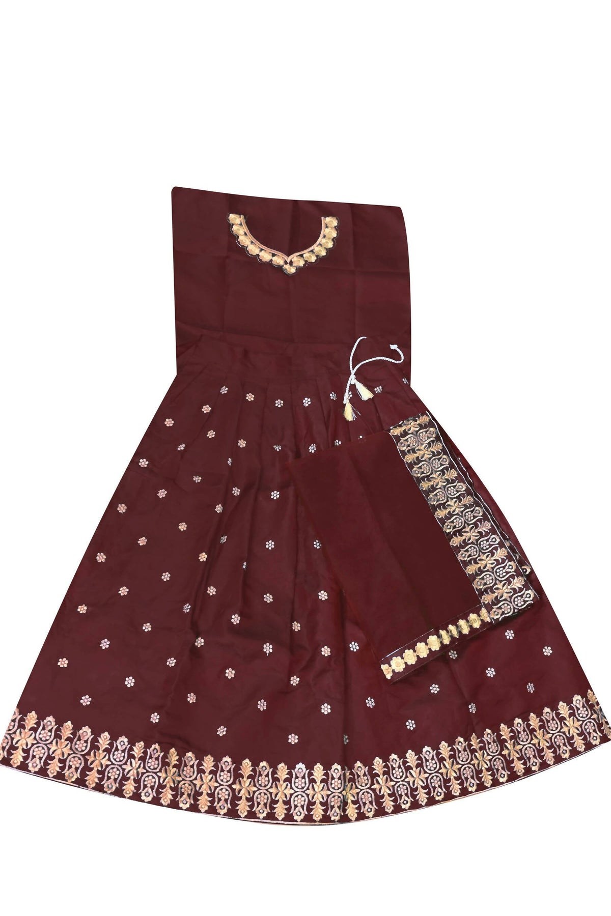 Dwiden Maroon Queen Tafetta Sattin Semi-Stitched Girl's Lehenga Choli | Grocsy