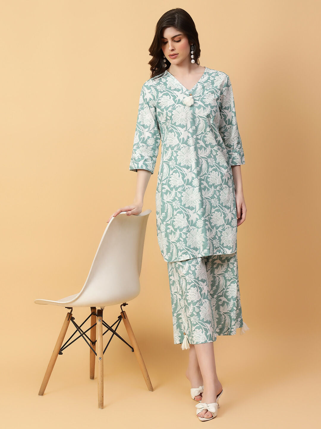Joban Fashion Green Cotton Printed & Hand Work Co-ord Set | Grocsy