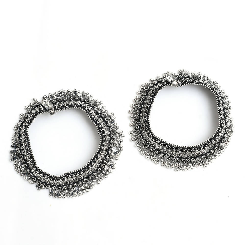 Mominos Fashion Kamal Johar Oxidised Silver Heavy Design Anklets | Grocsy