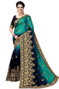 Sarvadarshi Fashion Women's Blue Barfi Silk Heavy lace Embroidery work Saree With blouse piece | Grocsy