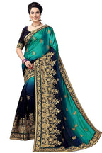 Sarvadarshi Fashion Women's Blue Barfi Silk Heavy lace Embroidery work Saree With blouse piece | Grocsy