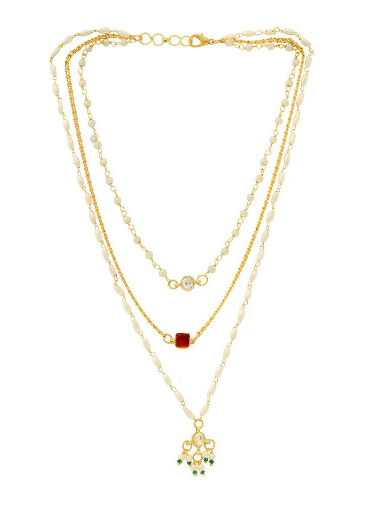 White and gold, Red Stone Kundan Necklace - Ruby Raang | Grocsy