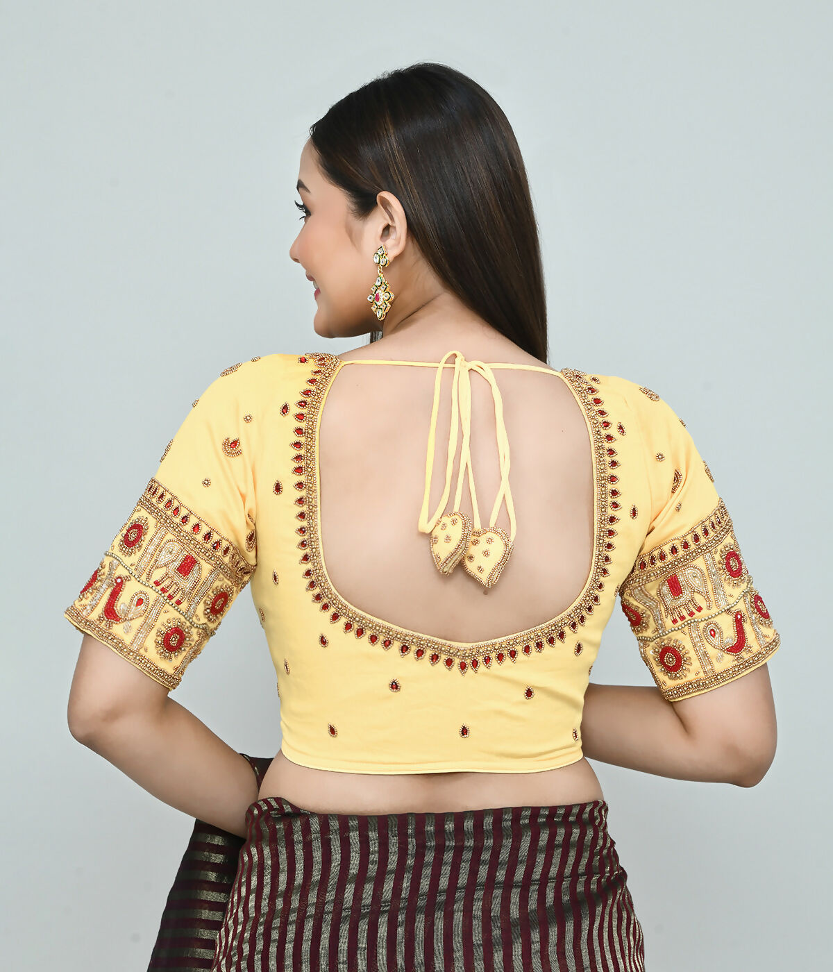 Joban Fashion Women's Light Yellow Embroidered Stitched Blouse | Grocsy