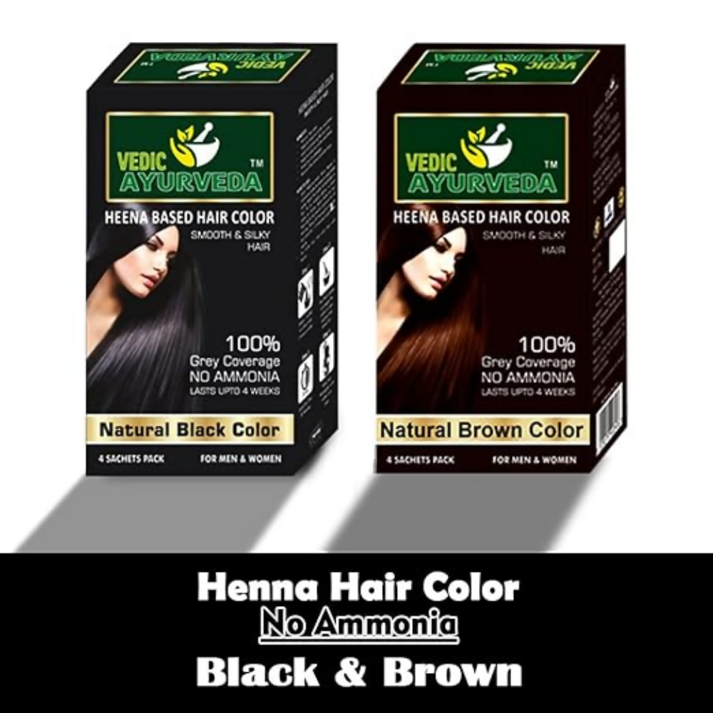 VedicAyurveda Natural Henna Hair Color No Ammonia Black & No Ammonia Dark Brown | Grocsy