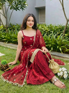 Teeya Creation Womens Trending Heavy Embroidery Sequence Work Kurta Sharara Set - Red | Grocsy