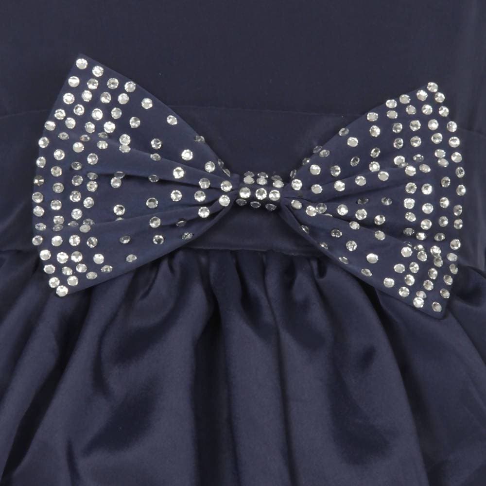Asmaani Baby Girl's Navy Blue Color Satin Knee Length Frock (AS-DRESS-22015) | Grocsy