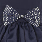 Asmaani Baby Girl's Navy Blue Color Satin Knee Length Frock (AS-DRESS-22015) | Grocsy