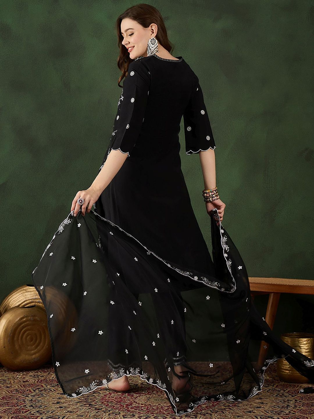 Sangria Embroidered Kurta & Trouser With Dupatta | Grocsy
