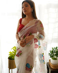 Vamsee Urvashi White Organza Saree | Grocsy