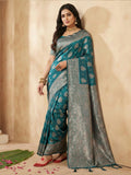 Shree Shyam Fashion Sea Green Silk Blend Saree | Grocsy