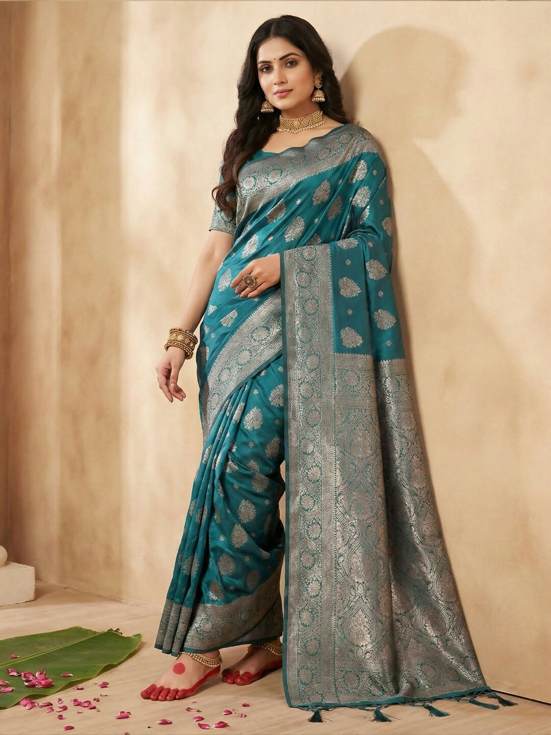 Shree Shyam Fashion Sea Green Silk Blend Saree | Grocsy