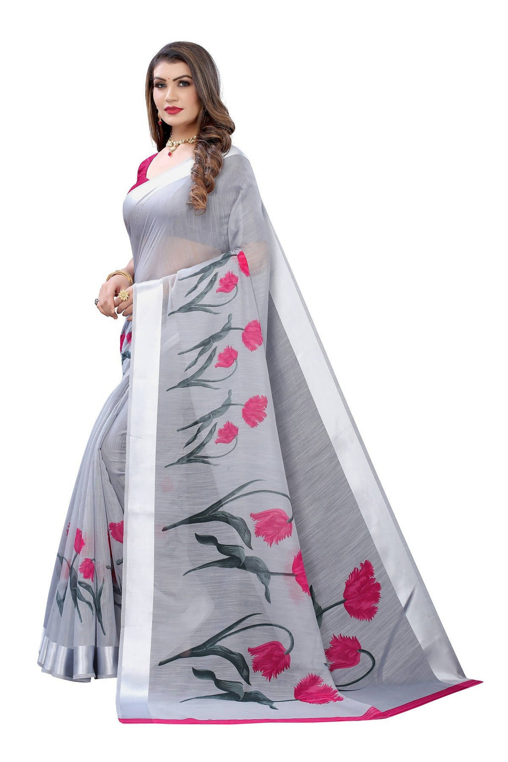 Vamika Grey Linen Satin Patta Saree (VANI GREY) | Grocsy