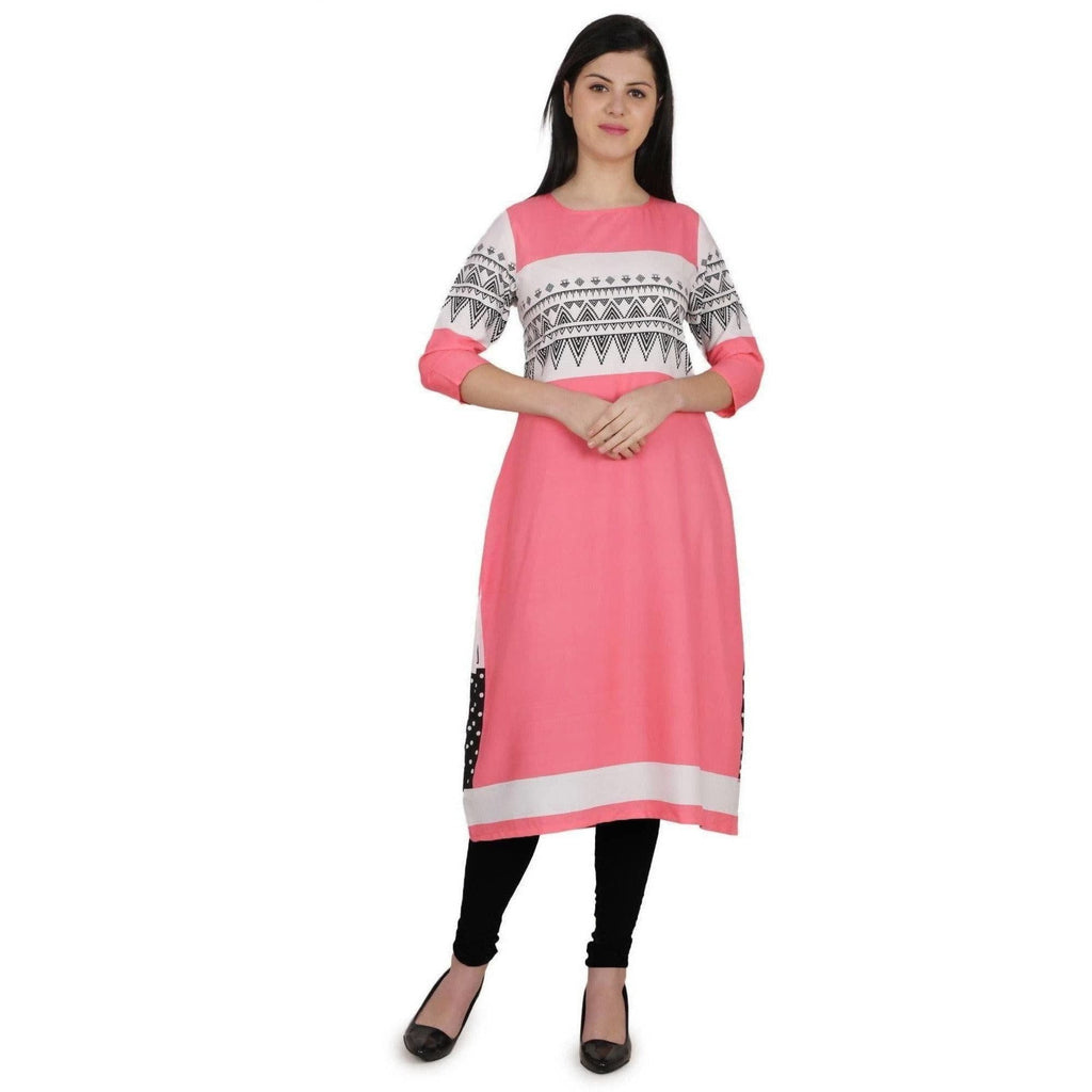 Kanoor Women's pink A Line Round Neck kurti | Grocsy
