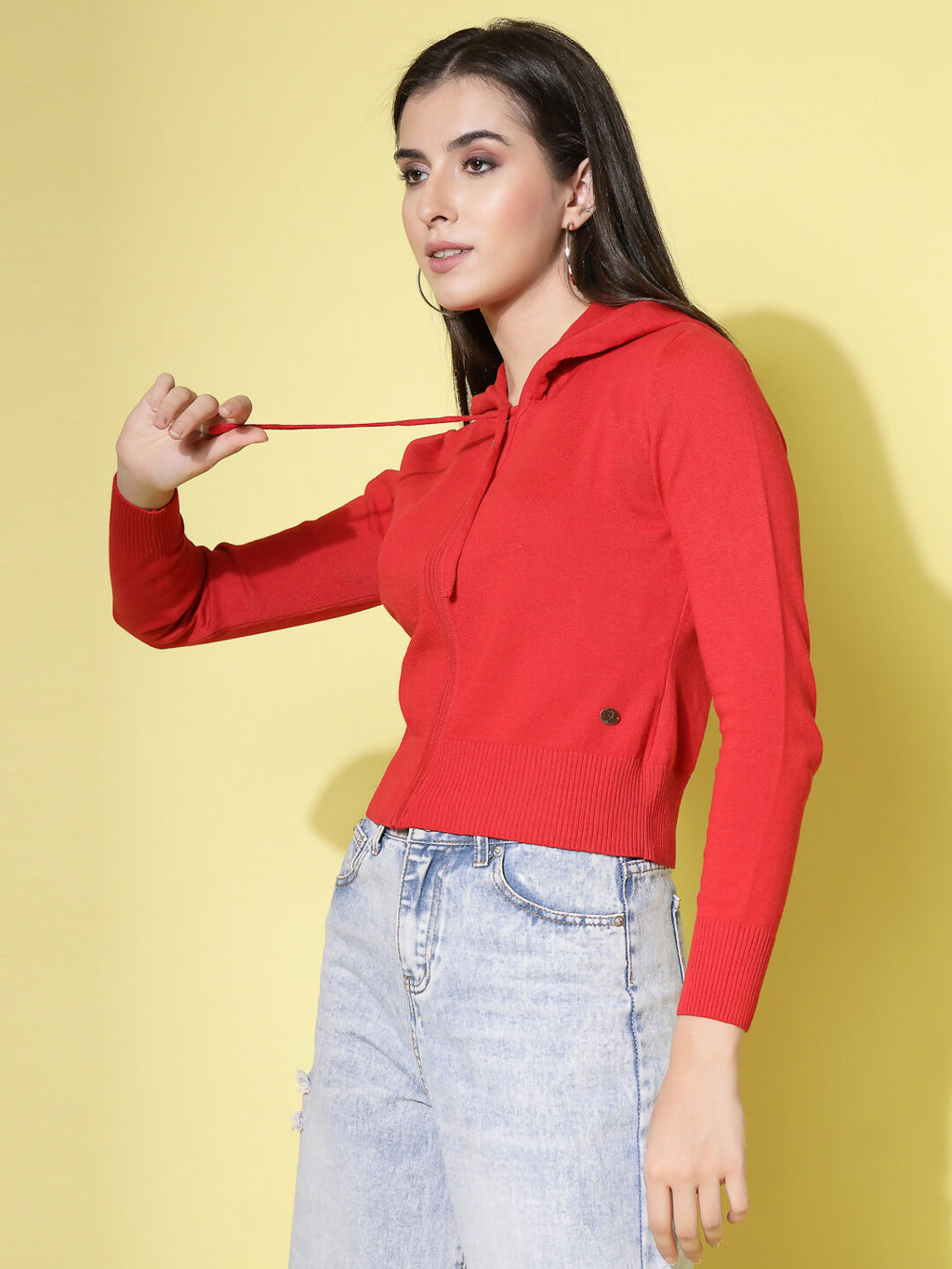Women Winter Red Cotton Cardigan - Wool Trees | Grocsy