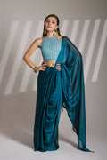 Blue Satin Rangoli Solid Fancy Designer Saree - Nafisa | Grocsy