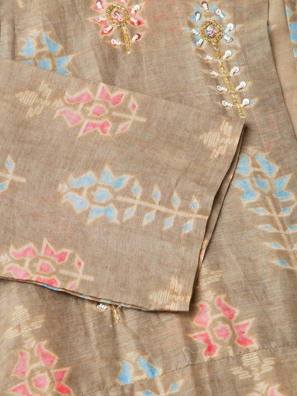 Brown Cotton Solid Flared Dress with Printed Shrug - Yukti | Grocsy