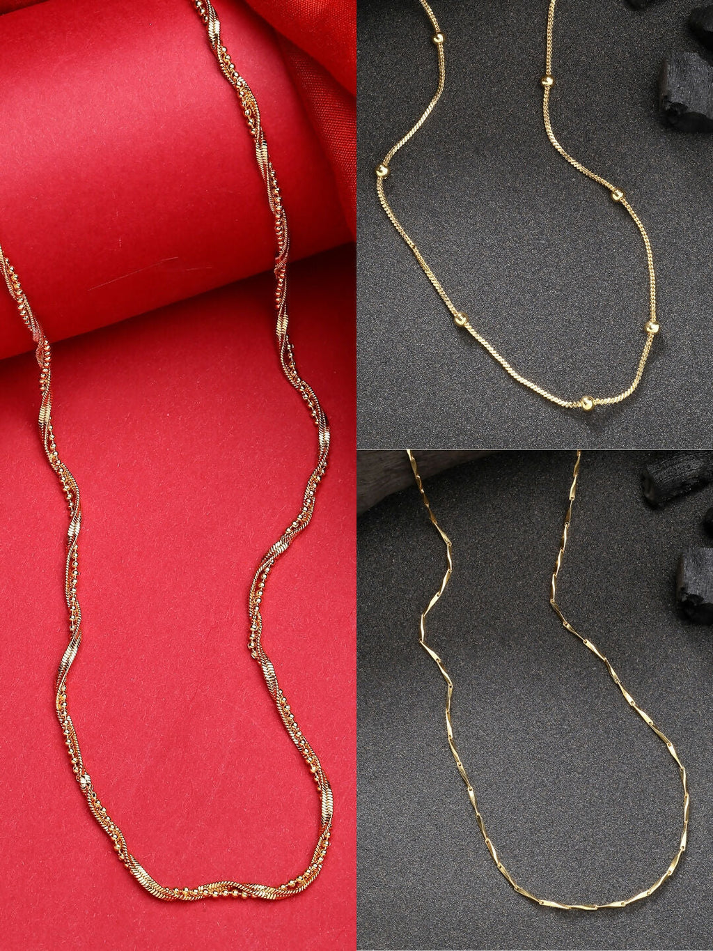 NVR Women's Set of 3 Gold-Polished Minimal Chain | Grocsy