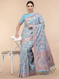 Blue Silk Blend Woven Design Saree With Unstitched Blouse Piece - Aloki | Grocsy