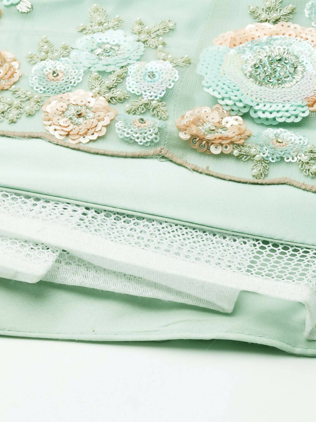 House of Panchhi Sea Green Net Sequins and Zarkan embroidery Lehenga choli & Dupatta | Grocsy