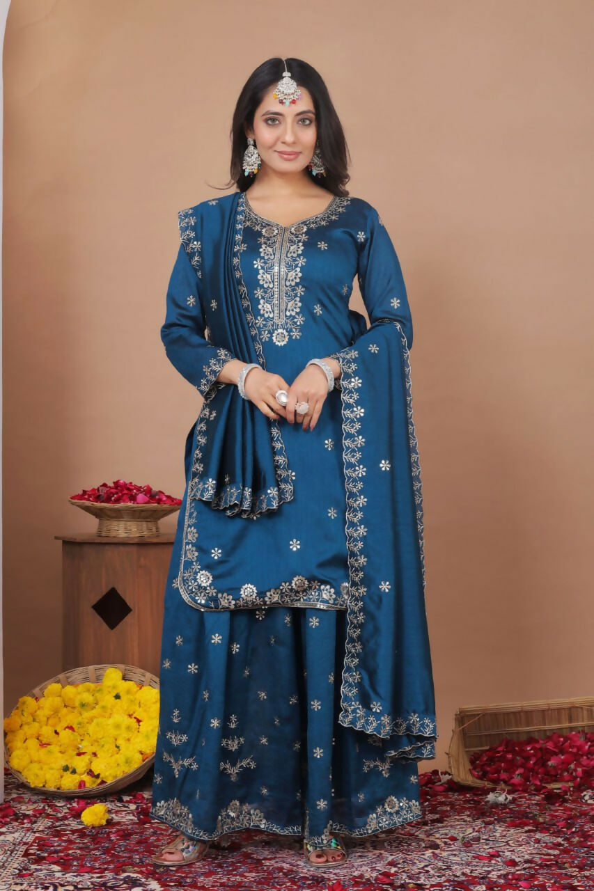 Teeya Creation Blue Color Vichitra Silk Wedding Wear Trending Salwar Suit | Grocsy