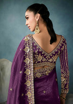 Monjolika Fashion Purple Tissue Embroidered Sequins And Zari Work Saree | Grocsy