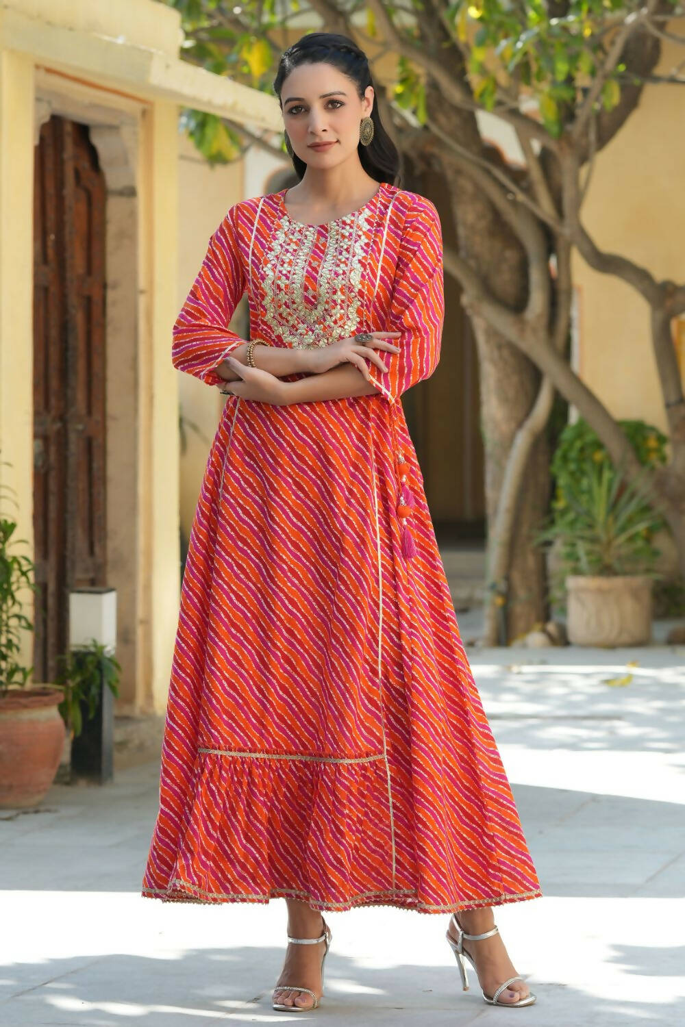 Juniper Women's Multi Cambric Printed Embroidered Flared Dress | Grocsy