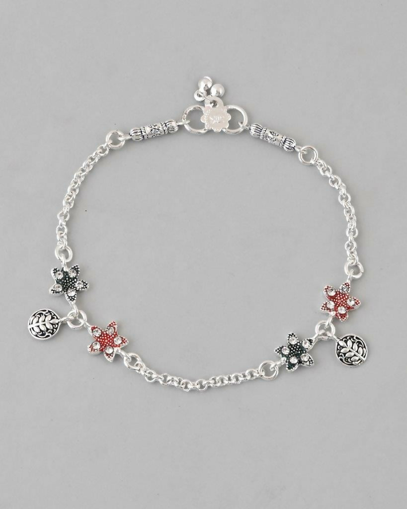 VOJ Set of 2 Traditional Flower Shaped Designer Anklet | Grocsy