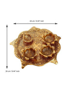eCraftIndia Gold-Toned Swastik Pooja Thali Bowl & Diya Showpiece | Grocsy