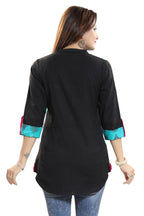 Snehal Creations Luscious Light Rama Cotton Printed Tunic Top With Roll On Sleeves | Grocsy