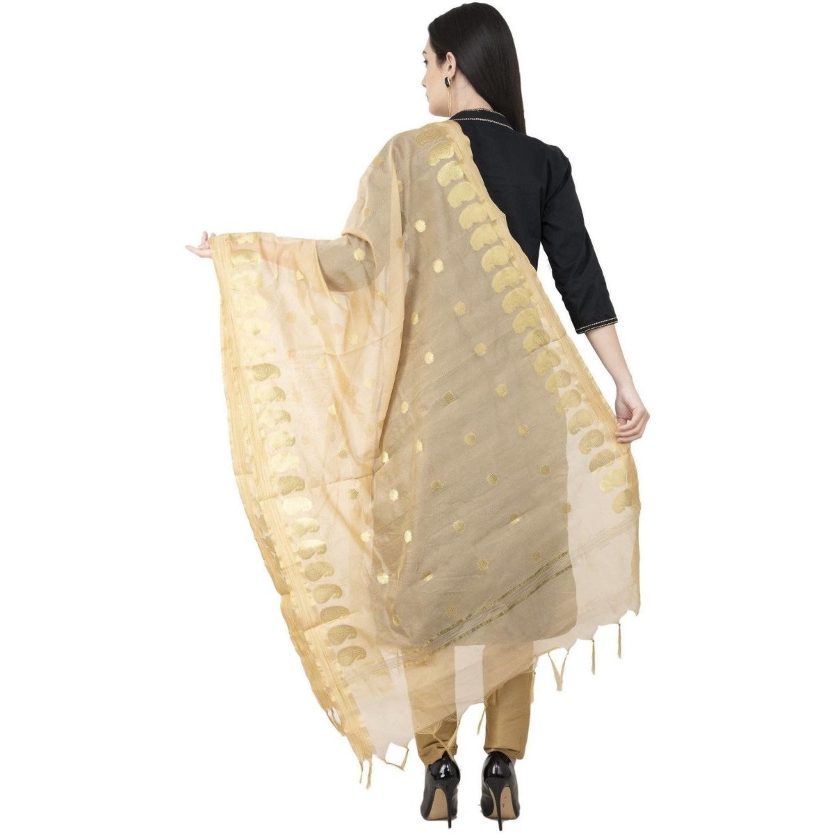 A R Silk VNS Ambi Booti Vanarsi Dupatta Golden Color Dupatta or Chunni | Grocsy
