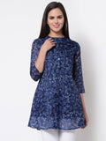 Myshka Women's Trendy Organza Printed 3/4 Sleeve Round Neck Casual Multicolor Tunic | Grocsy