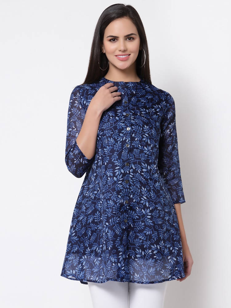 Myshka Women's Trendy Organza Printed 3/4 Sleeve Round Neck Casual Multicolor Tunic | Grocsy