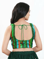 Joban Fashion Green Multi Brocade Padded Blouse With Square Neck Sleeveless | Grocsy