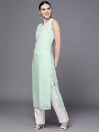 Ahalyaa Women Sea Green Floral Printed Georgette Kurta | Grocsy