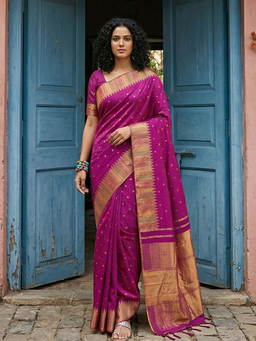 Shree Shyam Fashion Magenta Silk Blend Saree | Grocsy