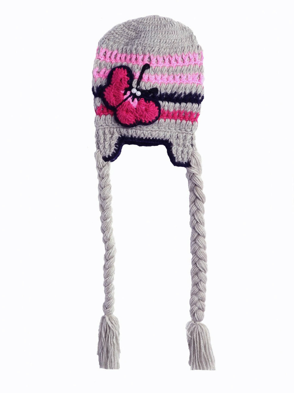 Chutput Kids Woollen Hand Knitted Butterfly Detailed Cap - Grey | Grocsy