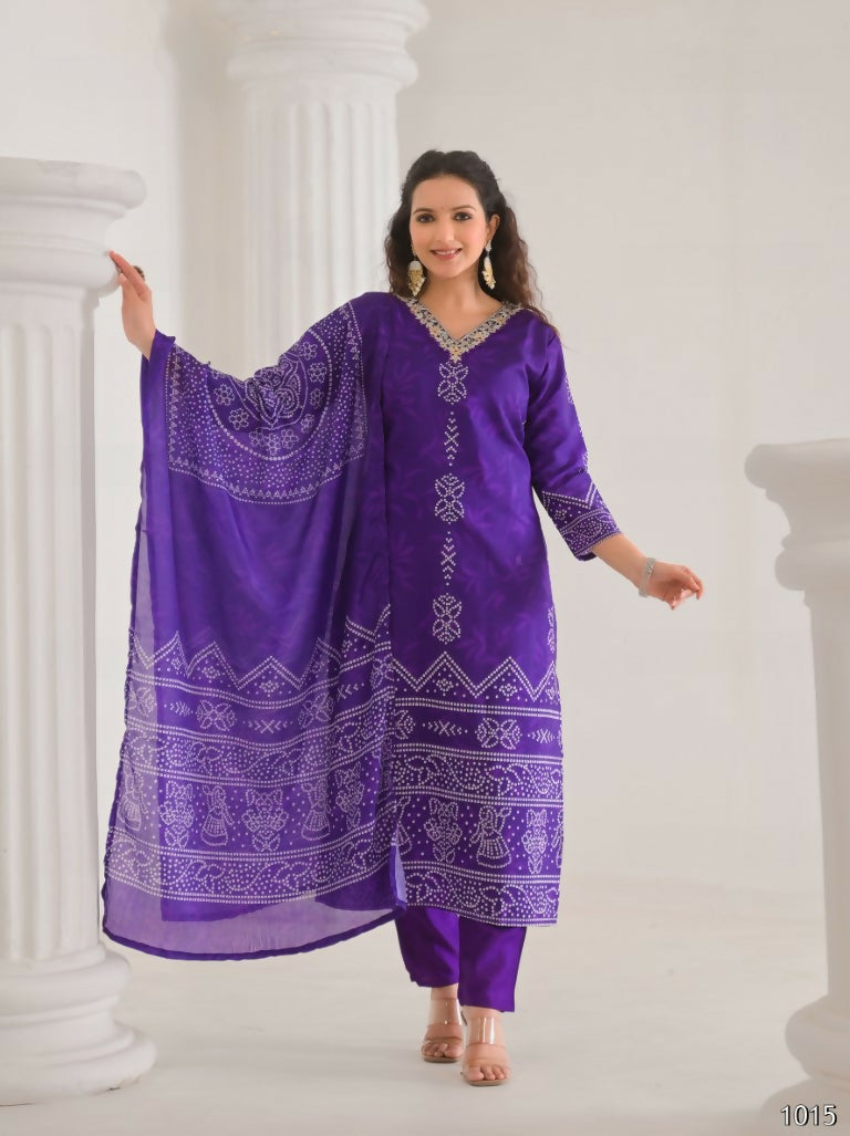 Festive Ethnic French Crepe Blue Stitched Suit With Dupatta - Rashmika | Grocsy