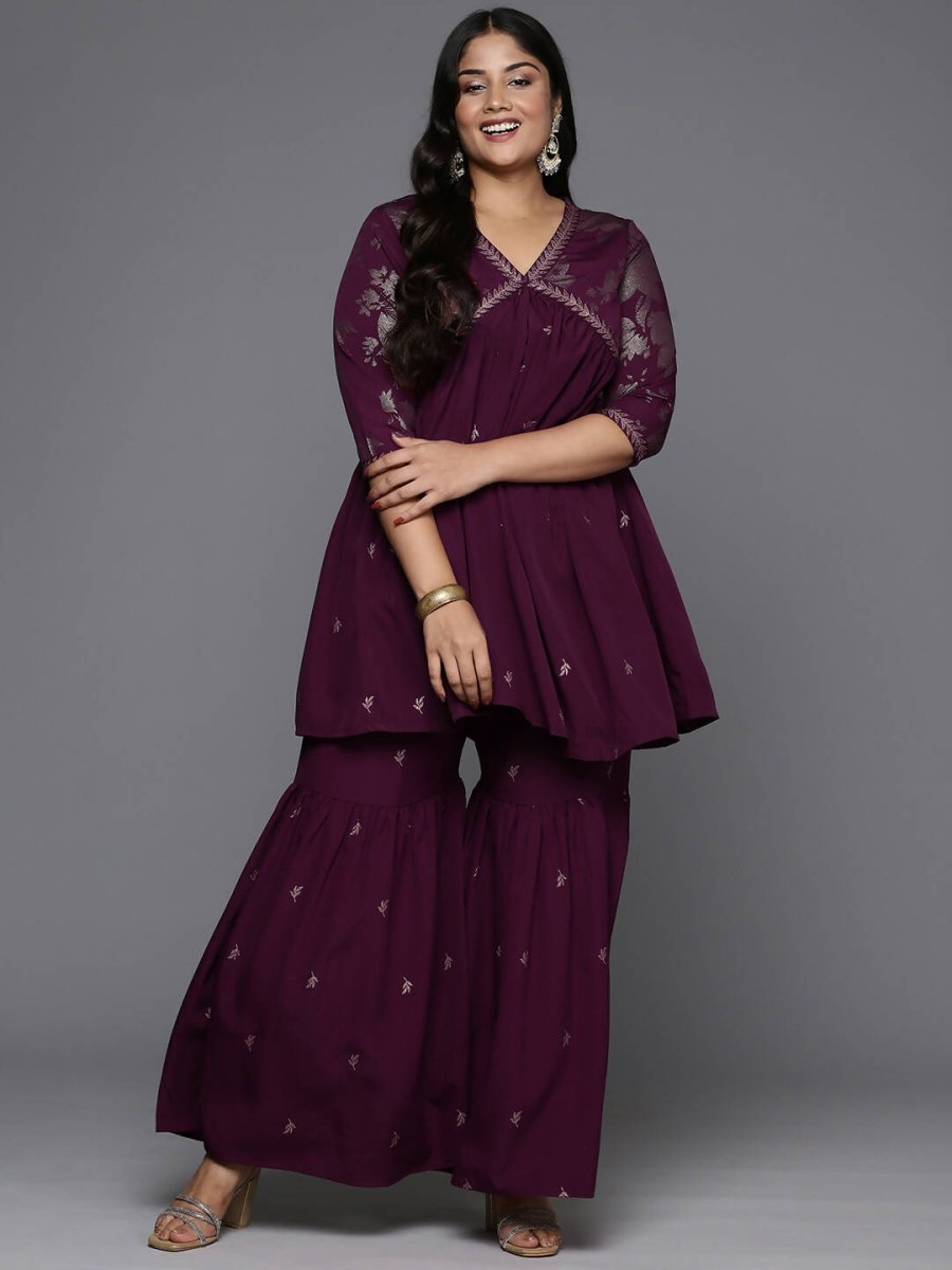 Ahalyaa Women's Traditional Wear Co-ords - Burgundy | Grocsy