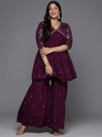 Ahalyaa Women's Traditional Wear Co-ords - Burgundy | Grocsy