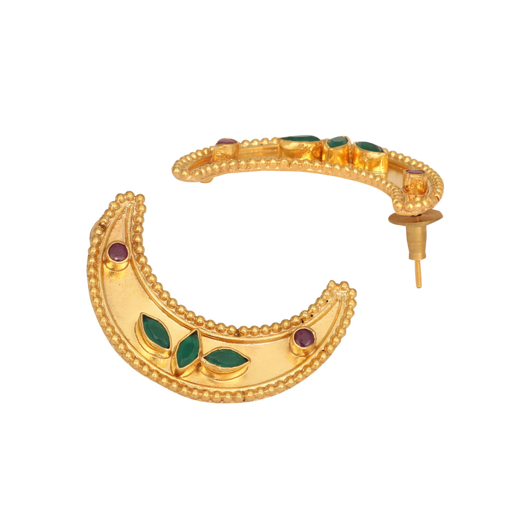 Nuyug 22K Gold Plated Green Lunar Earrings | Grocsy