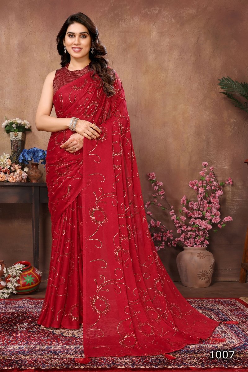 Aafreen Partywear Designer Red Rangoli Silk Fancy Saree | Grocsy