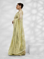 Light Green Net Organza Sequance,Thread Embroidery Work Saree with Unstitched Blouse - Vandini | Grocsy