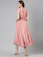 Souchii Peach Floral Chiffon Dress | Grocsy
